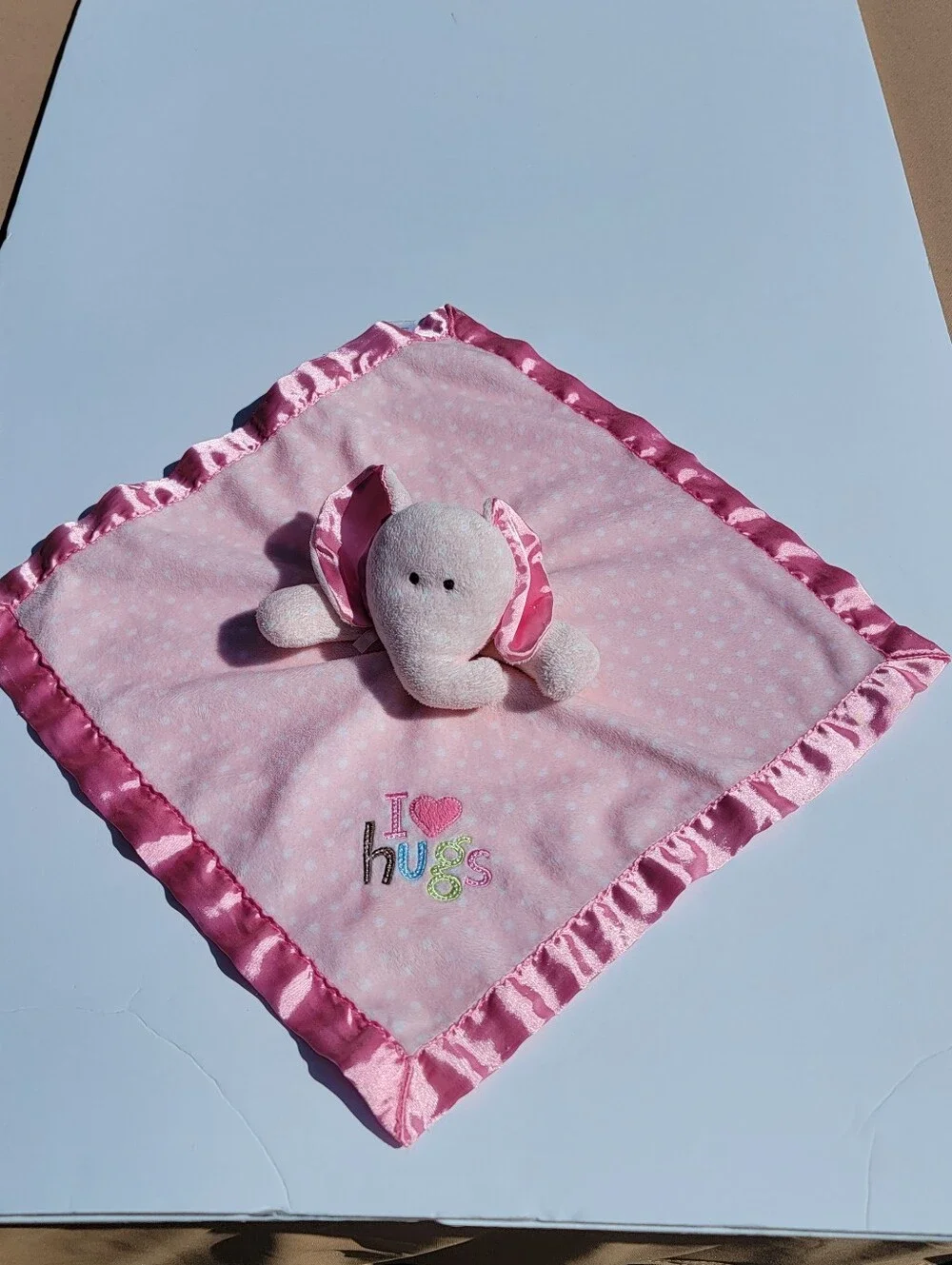 Carter's Just One Year elephant rattle toy Baby girl lovey I love Hugs pink dots